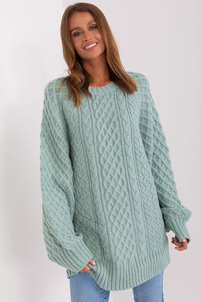 Oversized Long Sweater with Variegated Texture and Buff Sleeves