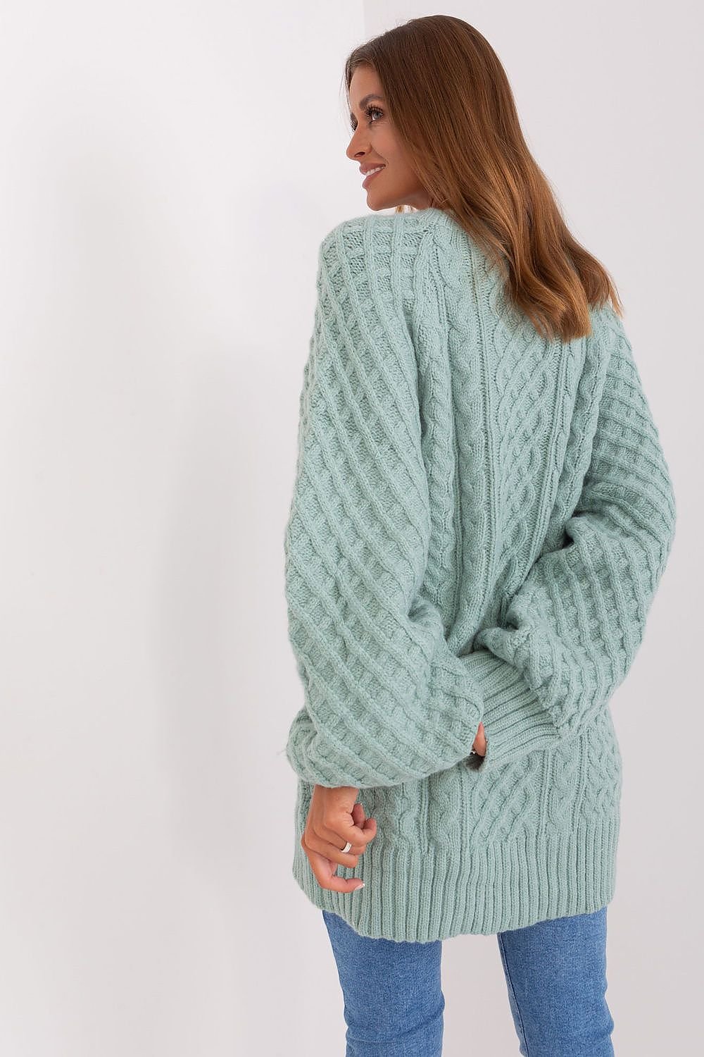 Oversized Long Sweater with Variegated Texture and Buff Sleeves