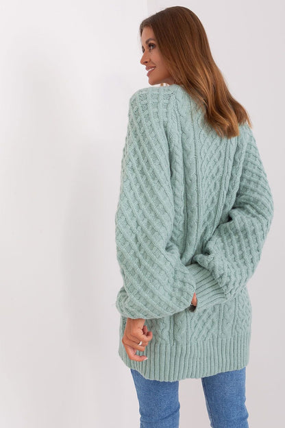 Oversized Long Sweater with Variegated Texture and Buff Sleeves