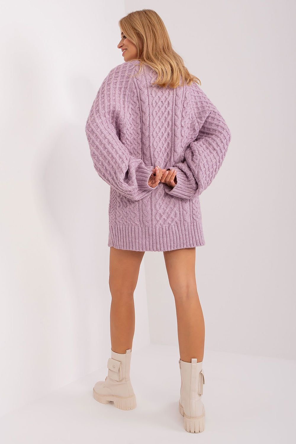 Oversized Long Sweater with Variegated Texture and Buff Sleeves