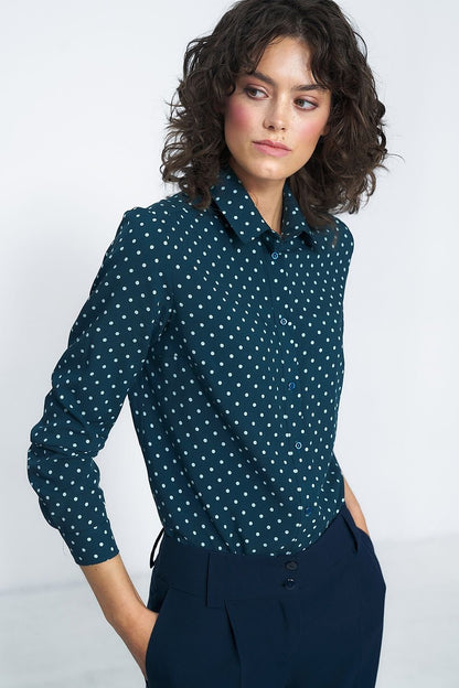 Chemise en viscose à imprimé pois et col délicat