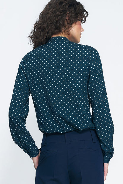 Chemise boutonnée d'automne à col montant et motif pois