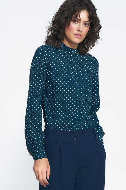 Chemise boutonnée d'automne à col montant et motif pois