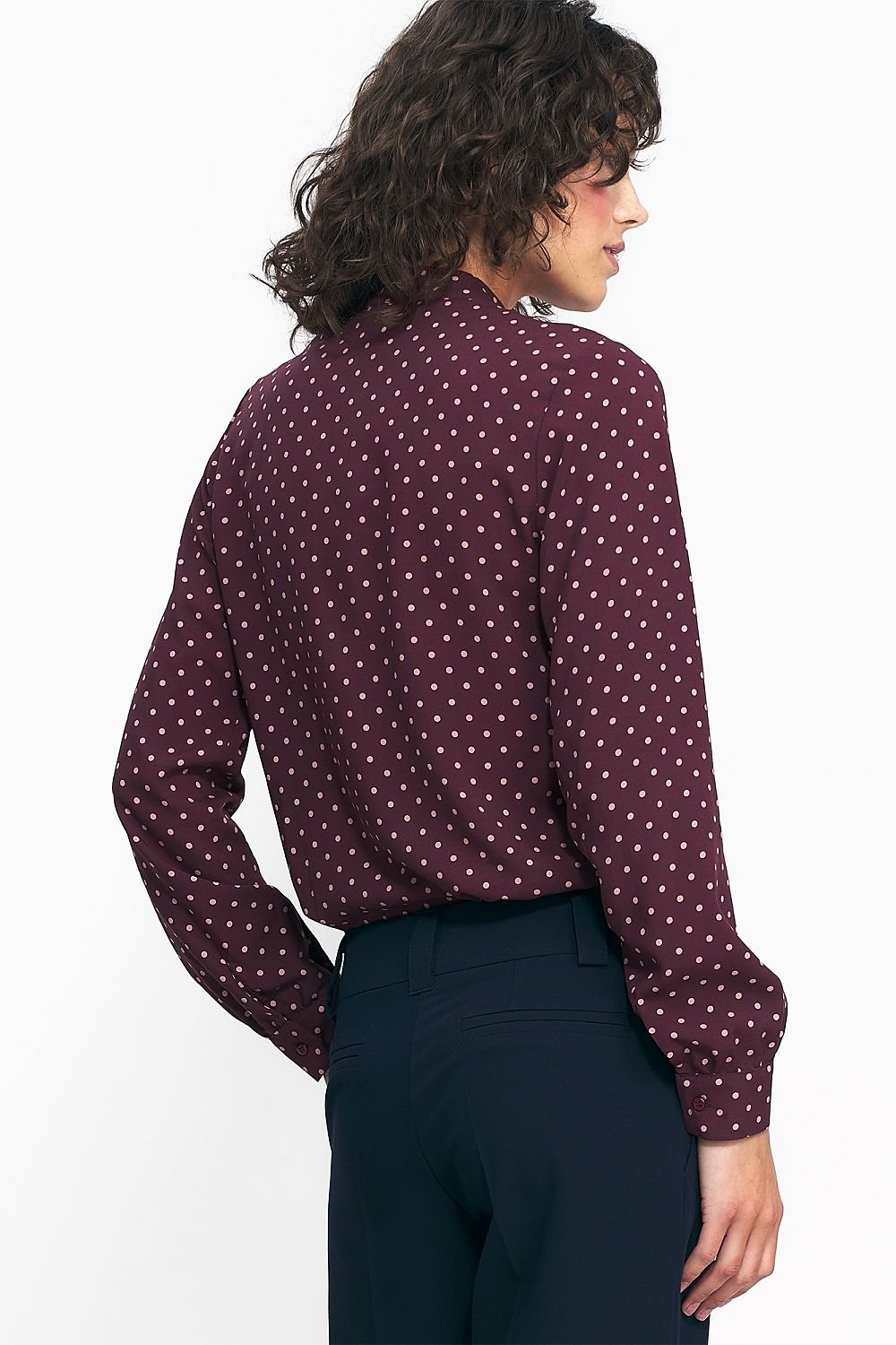 Chemise boutonnée d'automne à col montant et motif pois