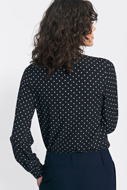 Chemise boutonnée d'automne à col montant et motif pois