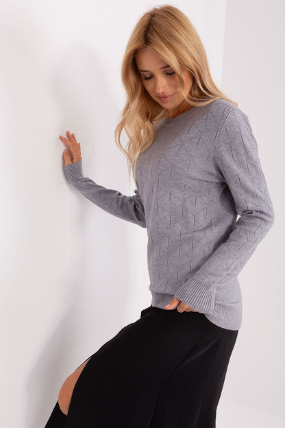 Textured Cotton Sweater with Round Neckline and Long Sleeves