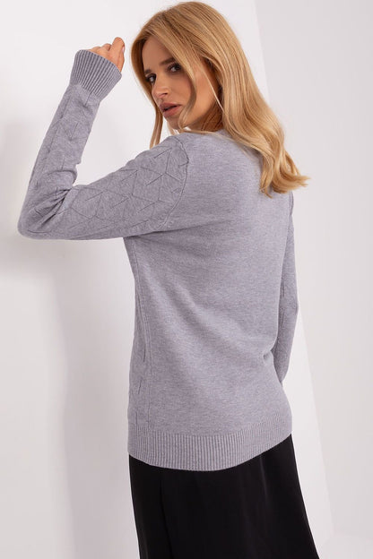 Textured Cotton Sweater with Round Neckline and Long Sleeves