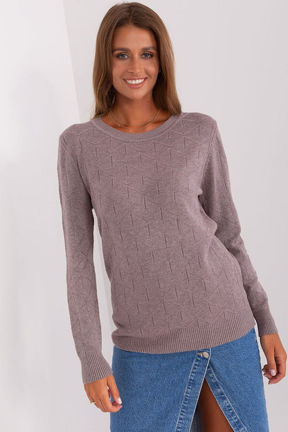 Textured Cotton Sweater with Round Neckline and Long Sleeves