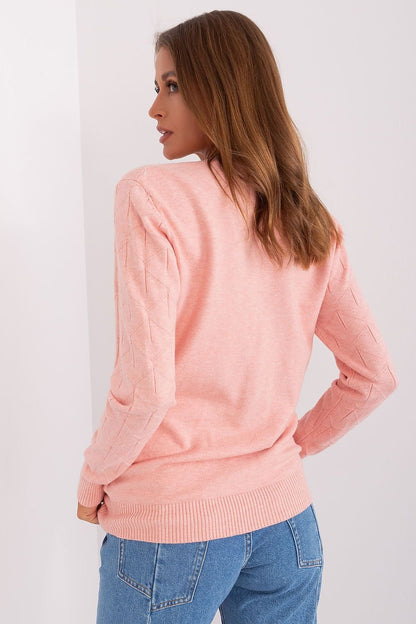 Textured Cotton Sweater with Round Neckline and Long Sleeves