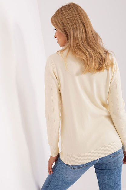 Textured Cotton Sweater with Round Neckline and Long Sleeves