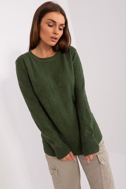 Textured Cotton Sweater with Round Neckline and Long Sleeves