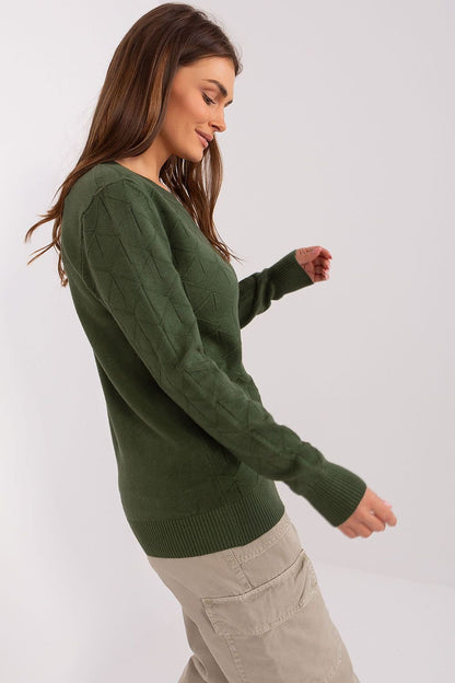 Textured Cotton Sweater with Round Neckline and Long Sleeves