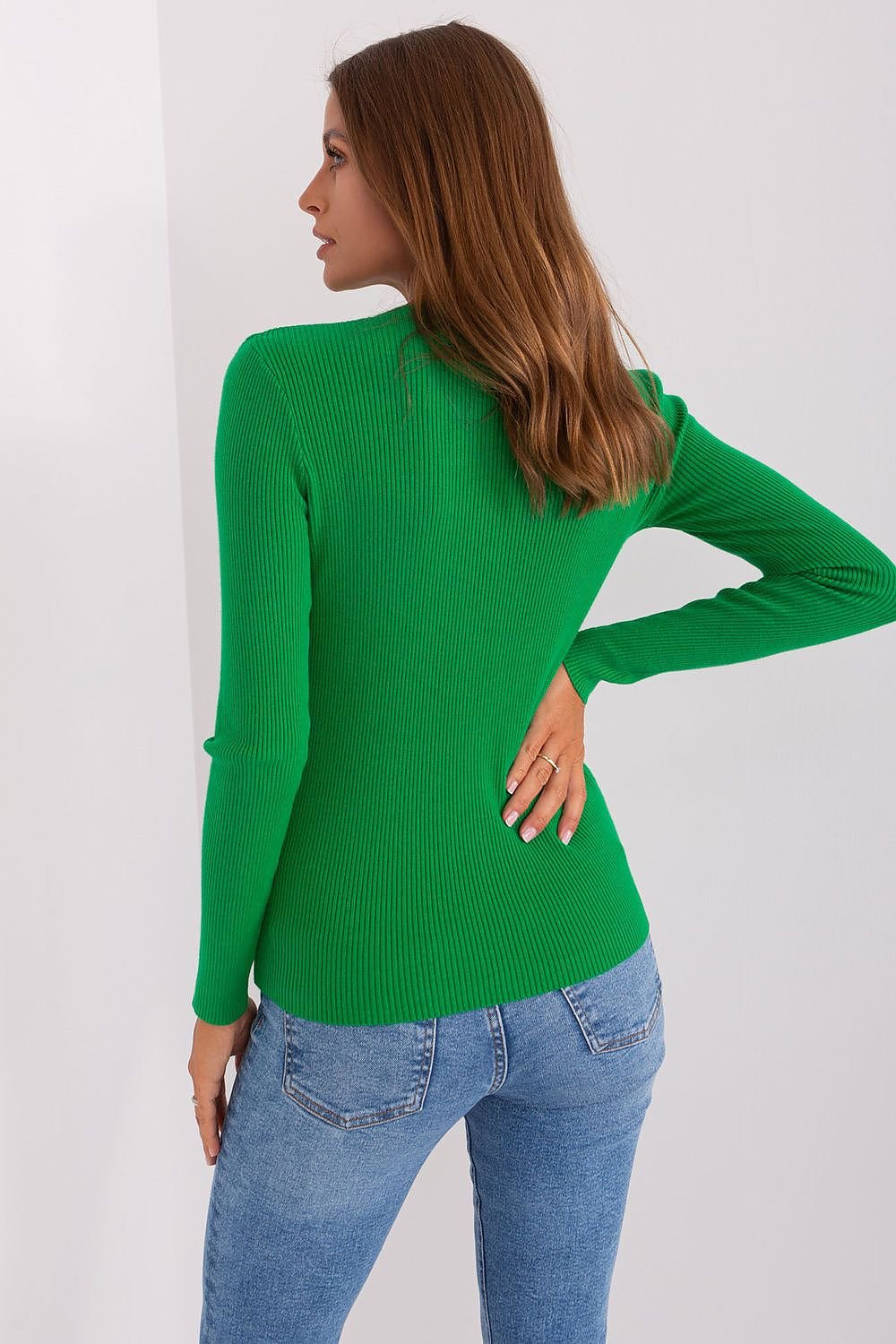 V-Neck Ribbed Sweater with Decorative Button Detail