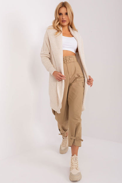 Soft Acrylic Long Sleeve Cardigan with Loose Fit and Knee-Length Design