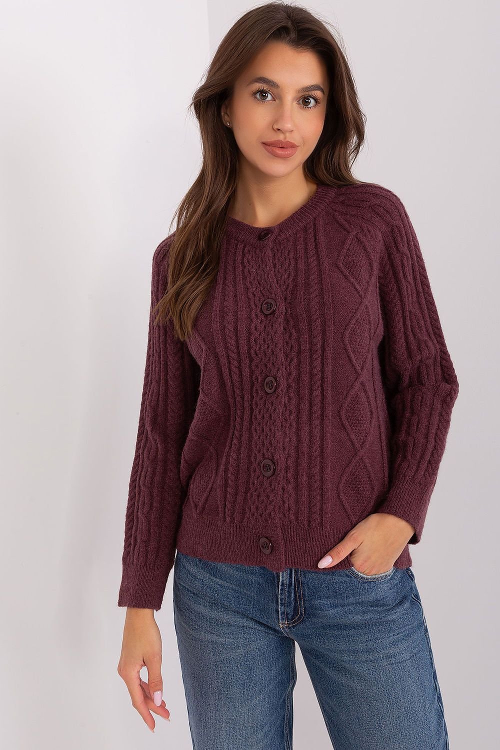 Pull cardigan boutonné à col rond pour femme