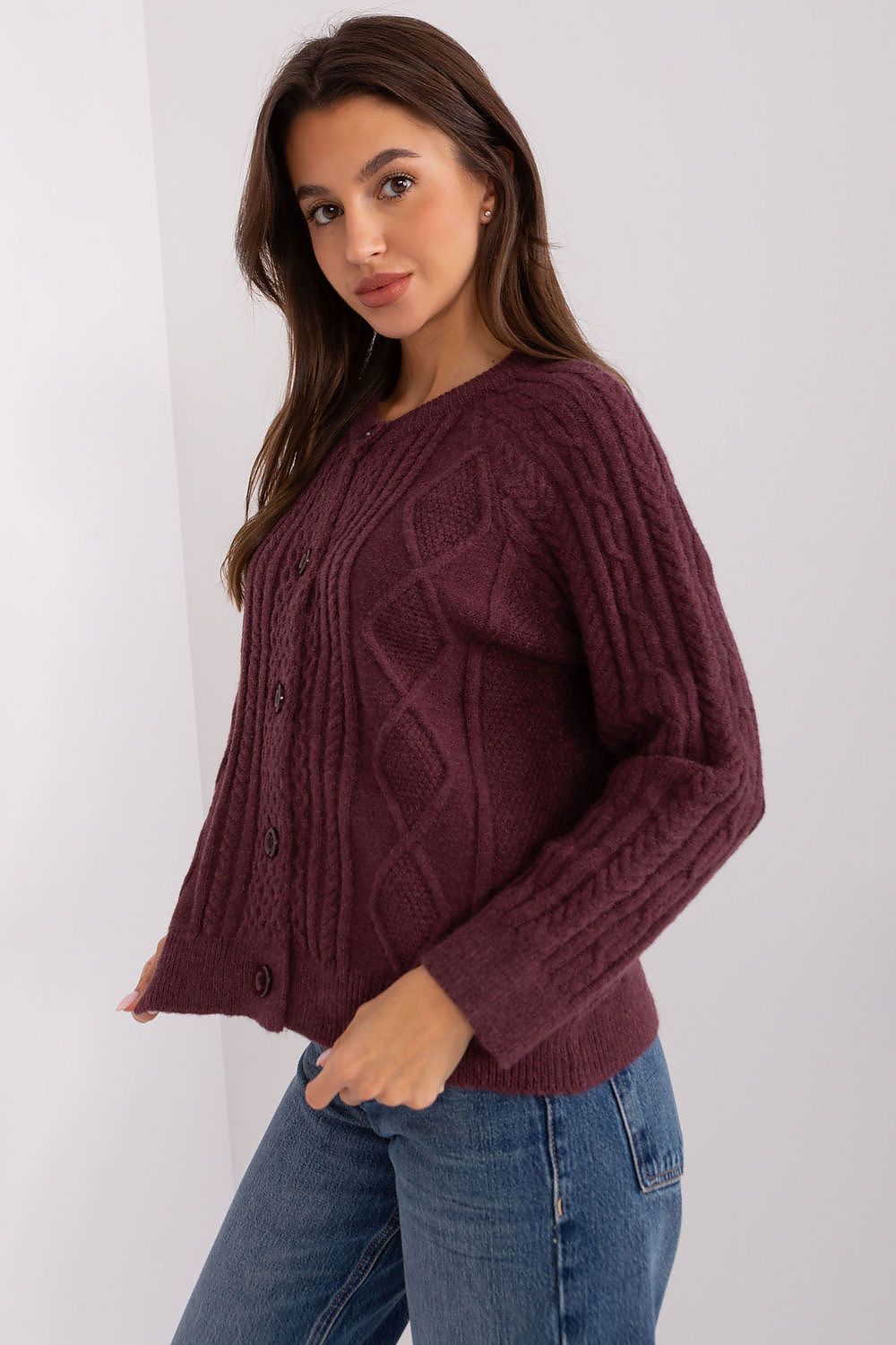 Pull cardigan boutonné à col rond pour femme