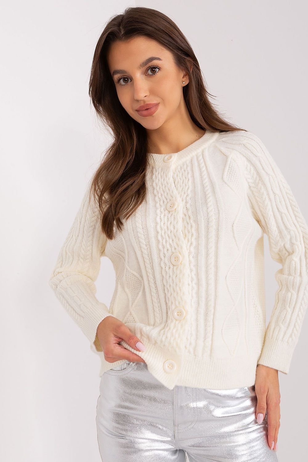 Pull cardigan boutonné à col rond pour femme