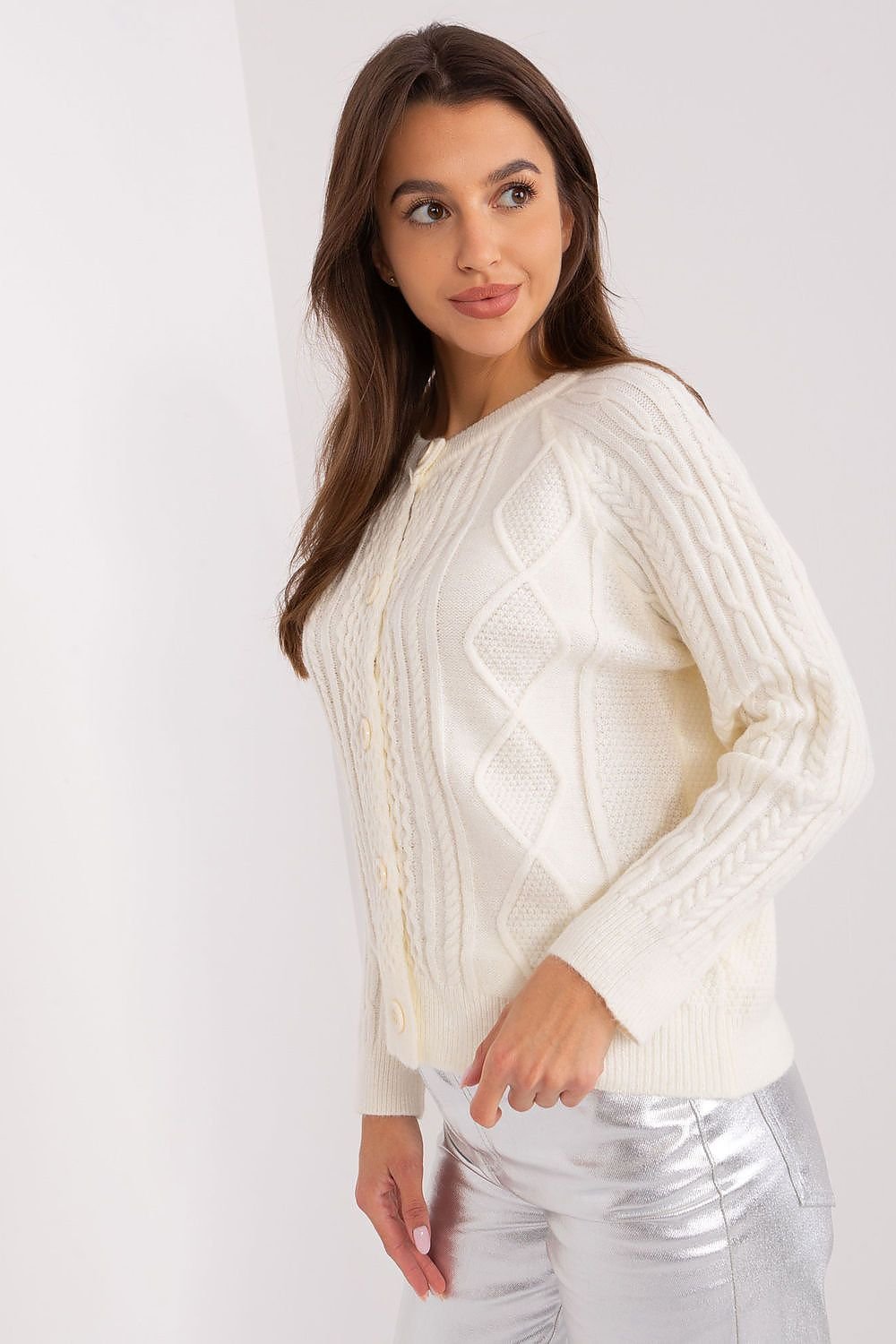 Pull cardigan boutonné à col rond pour femme