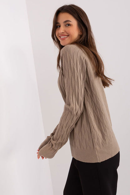 Variegated Texture Sweater with Round Neckline and Long Sleeves