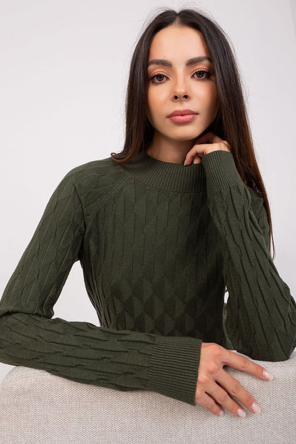 Variegated Texture Sweater with Round Neckline and Long Sleeves