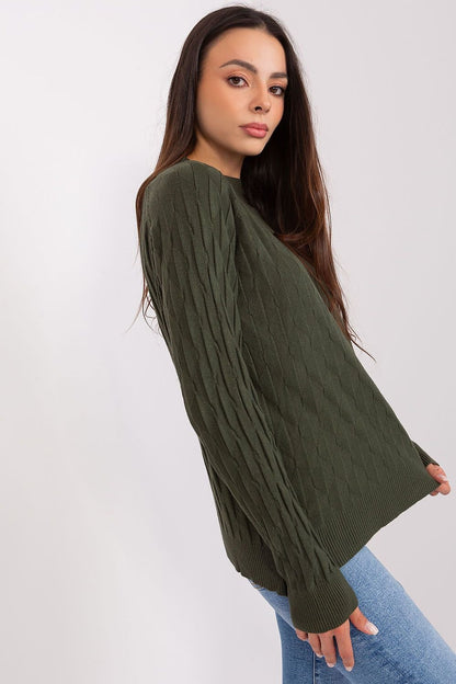 Variegated Texture Sweater with Round Neckline and Long Sleeves