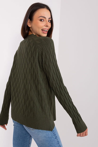 Variegated Texture Sweater with Round Neckline and Long Sleeves