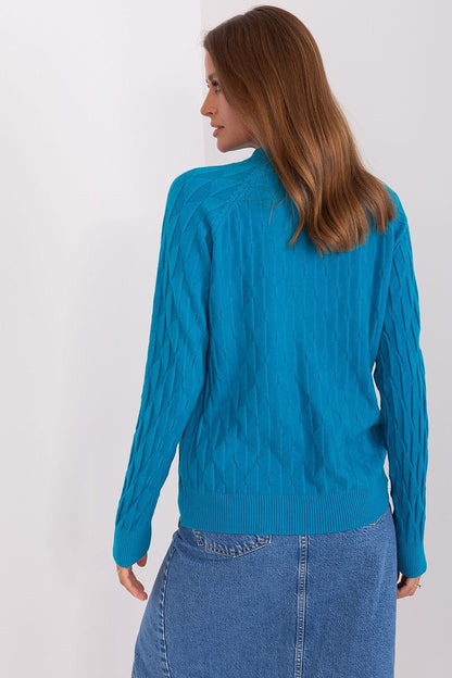 Variegated Texture Sweater with Round Neckline and Long Sleeves