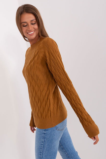 Variegated Texture Sweater with Round Neckline and Long Sleeves