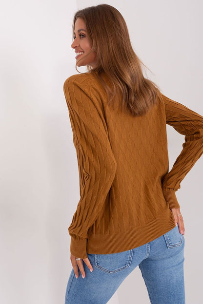 Variegated Texture Sweater with Round Neckline and Long Sleeves