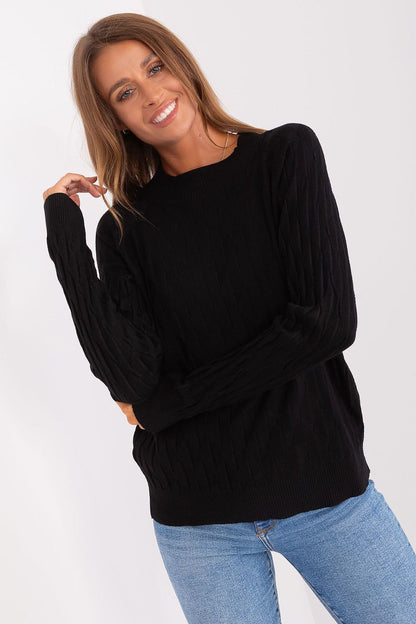 Variegated Texture Sweater with Round Neckline and Long Sleeves