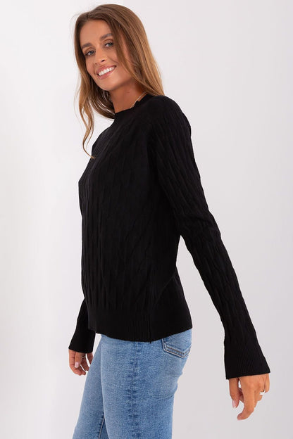 Variegated Texture Sweater with Round Neckline and Long Sleeves