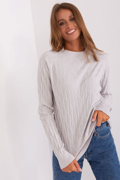 Durable and comfortable women's sweater with a classic round neckline, long sleeves, and a unique variegated fabric texture, perfect for casual wear and easy to pair with pants or skirts.






