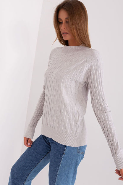 Variegated Texture Sweater with Round Neckline and Long Sleeves