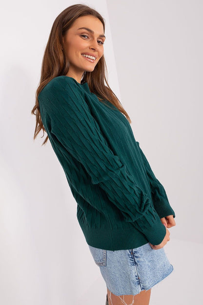 Variegated Texture Sweater with Round Neckline and Long Sleeves