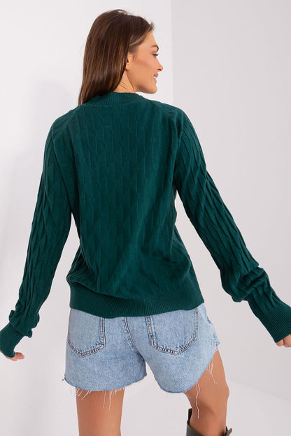 Variegated Texture Sweater with Round Neckline and Long Sleeves