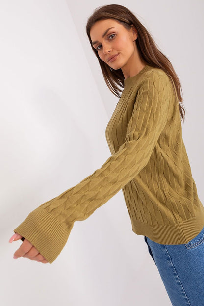 Variegated Texture Sweater with Round Neckline and Long Sleeves