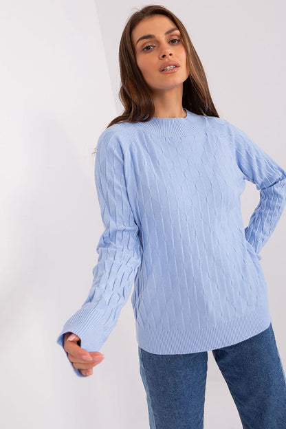 Variegated Texture Sweater with Round Neckline and Long Sleeves