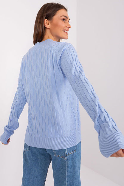 Variegated Texture Sweater with Round Neckline and Long Sleeves