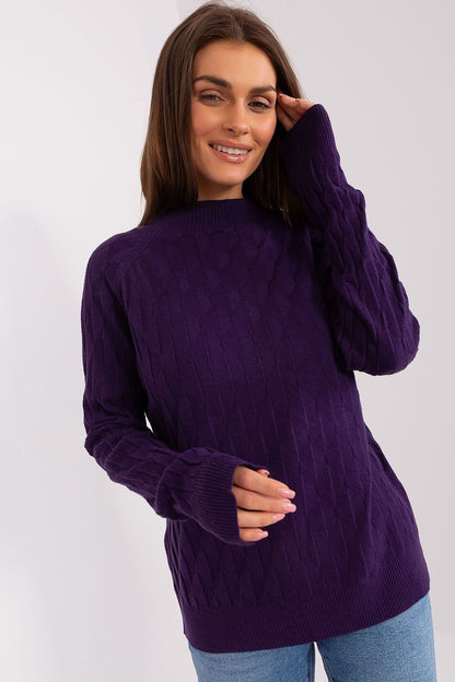 Variegated Texture Sweater with Round Neckline and Long Sleeves