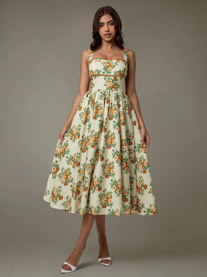 Ludowika Lace Trim Floral Sleeveless Midi Dress