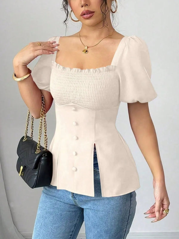 Ludowika Smocked Square Neck Short Sleeve Blouse