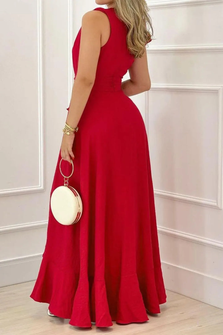 Ludowika Ruffled Plunge Sleeveless Maxi Dress