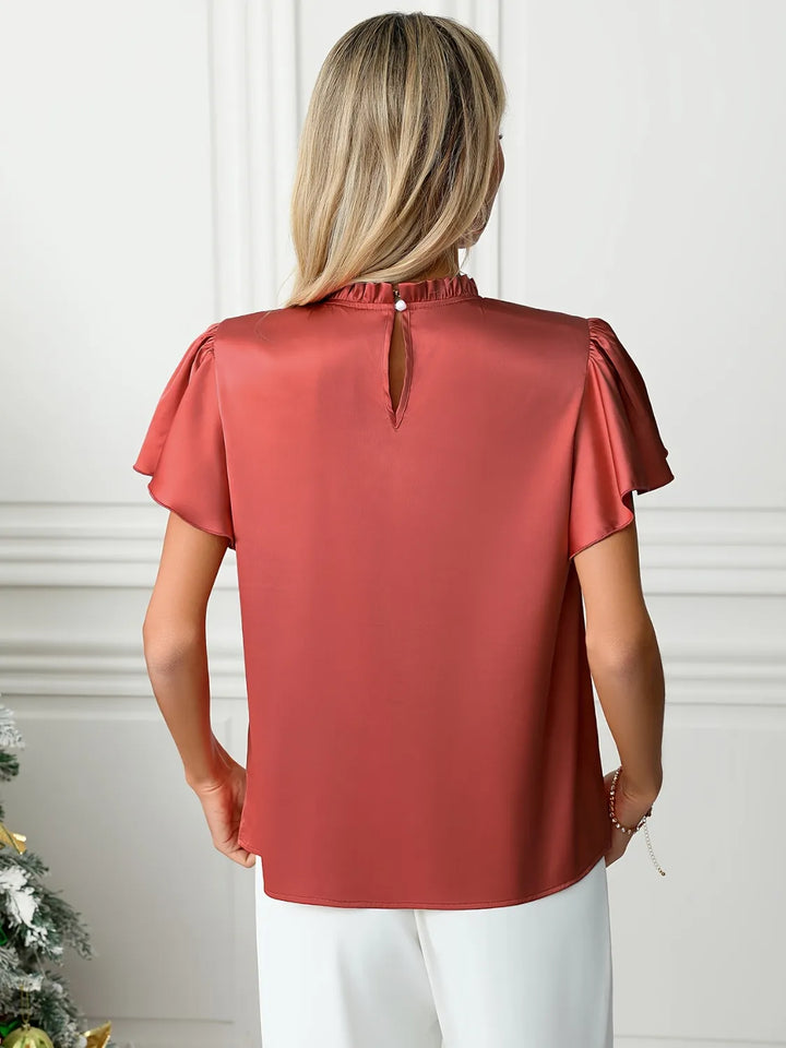 Ludowika Mock Neck Flutter Sleeve Blouse
