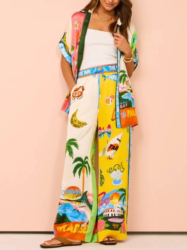 Ludowika Printed Half Sleeve Shirt and Wide Leg Pants Set