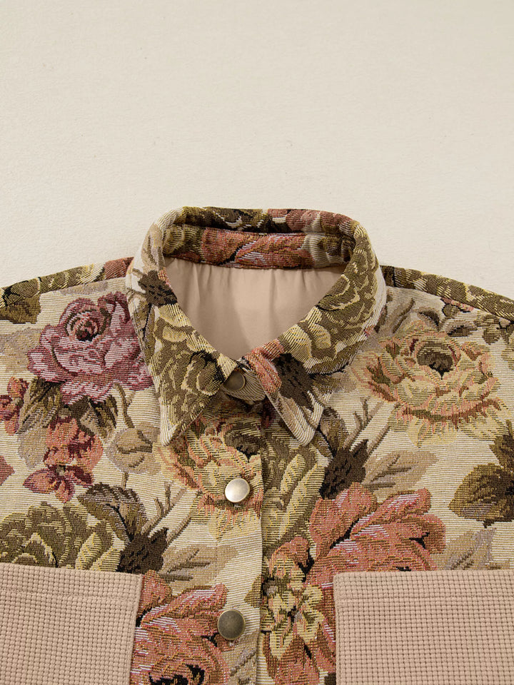 Ludowika Floral Waffle Knit Patchwork Chest Pockets Buttoned Jacket