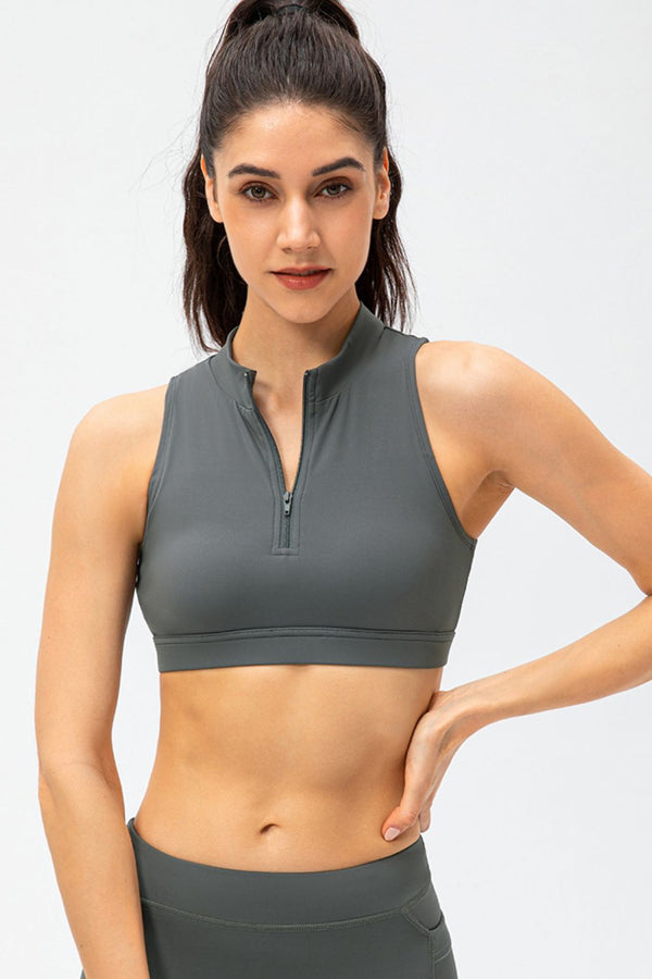 Ludowika Full Size Cropped Cutout Back Zipper Front Active Tank Top