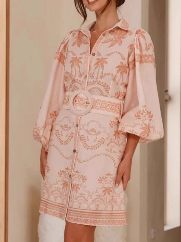 Ludowika Printed Button Down Shirt Dress with Belt