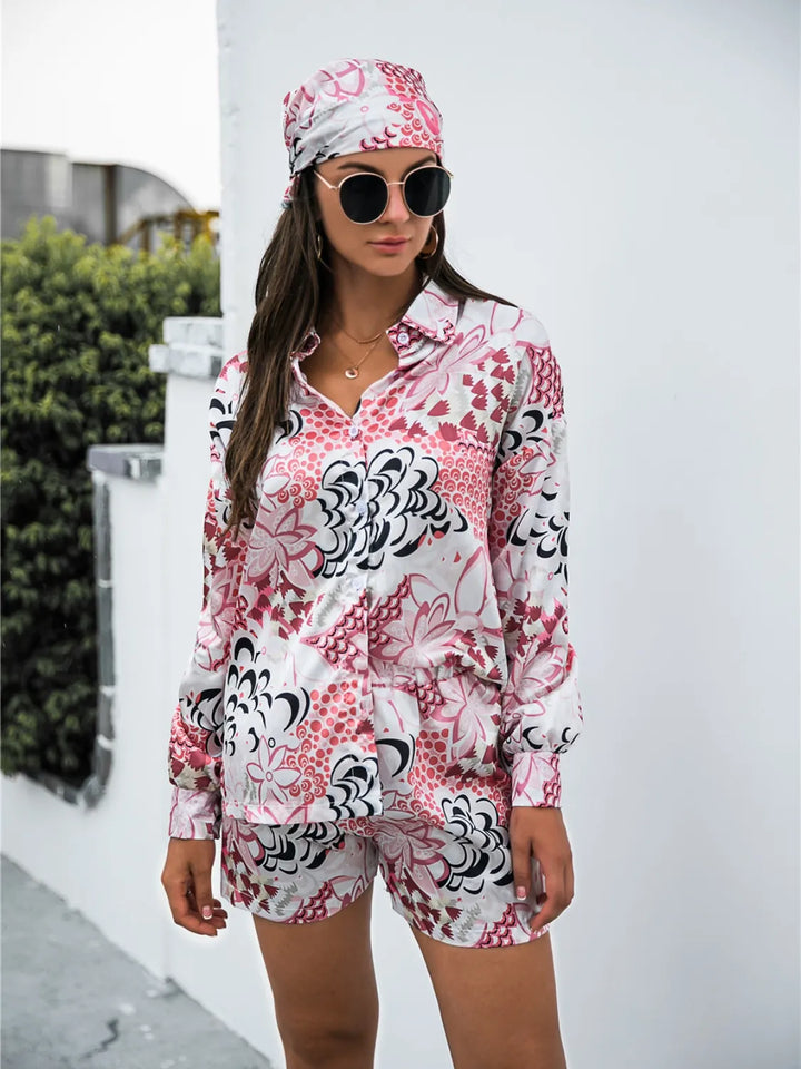 Ludowika Printed Button Up Long Sleeve Shirt and Shorts Set