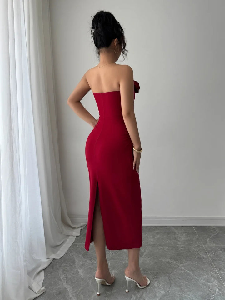 Ludowika Slit Back Flower Tube Midi Dress