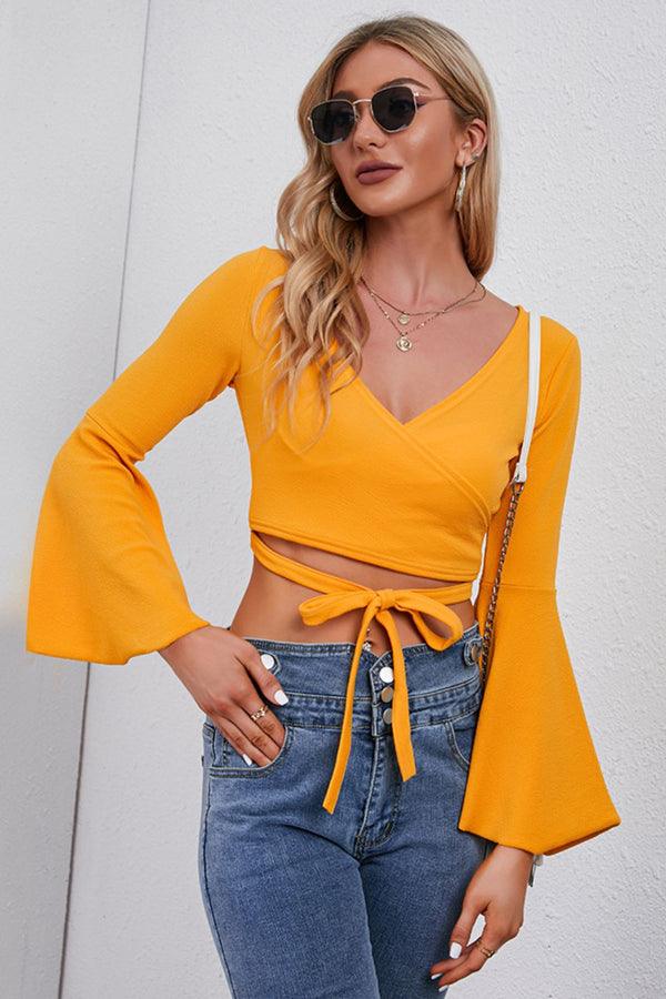 Ludowika Tie Front Flare Sleeve Cropped Top